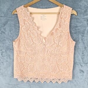 Womens Top XXL Peach Romantic Floral Lace Coquette Babydoll Cropped Tank Dainty